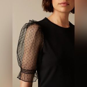 ME+EM Black Blouse with Sheer Puff Polka Dot Sleeves